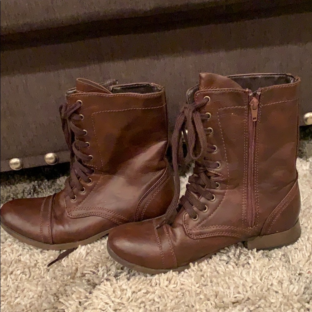 Brown combat boots
